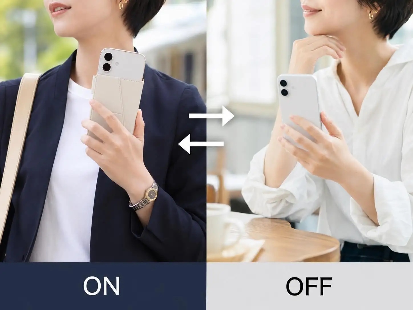 外出時は手帳型、撮影や充電時は取り外して使うイメージ