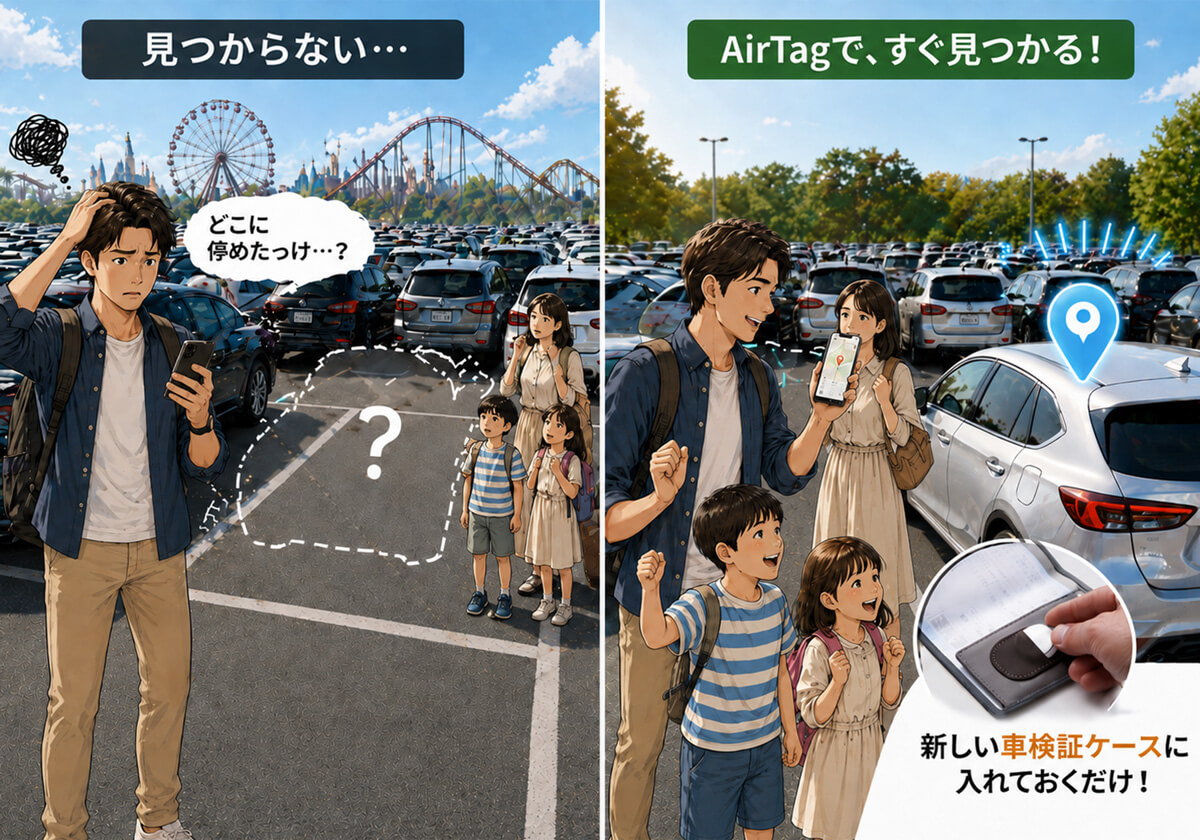 iPhoneの探すアプリで車の位置を確認するイメージ