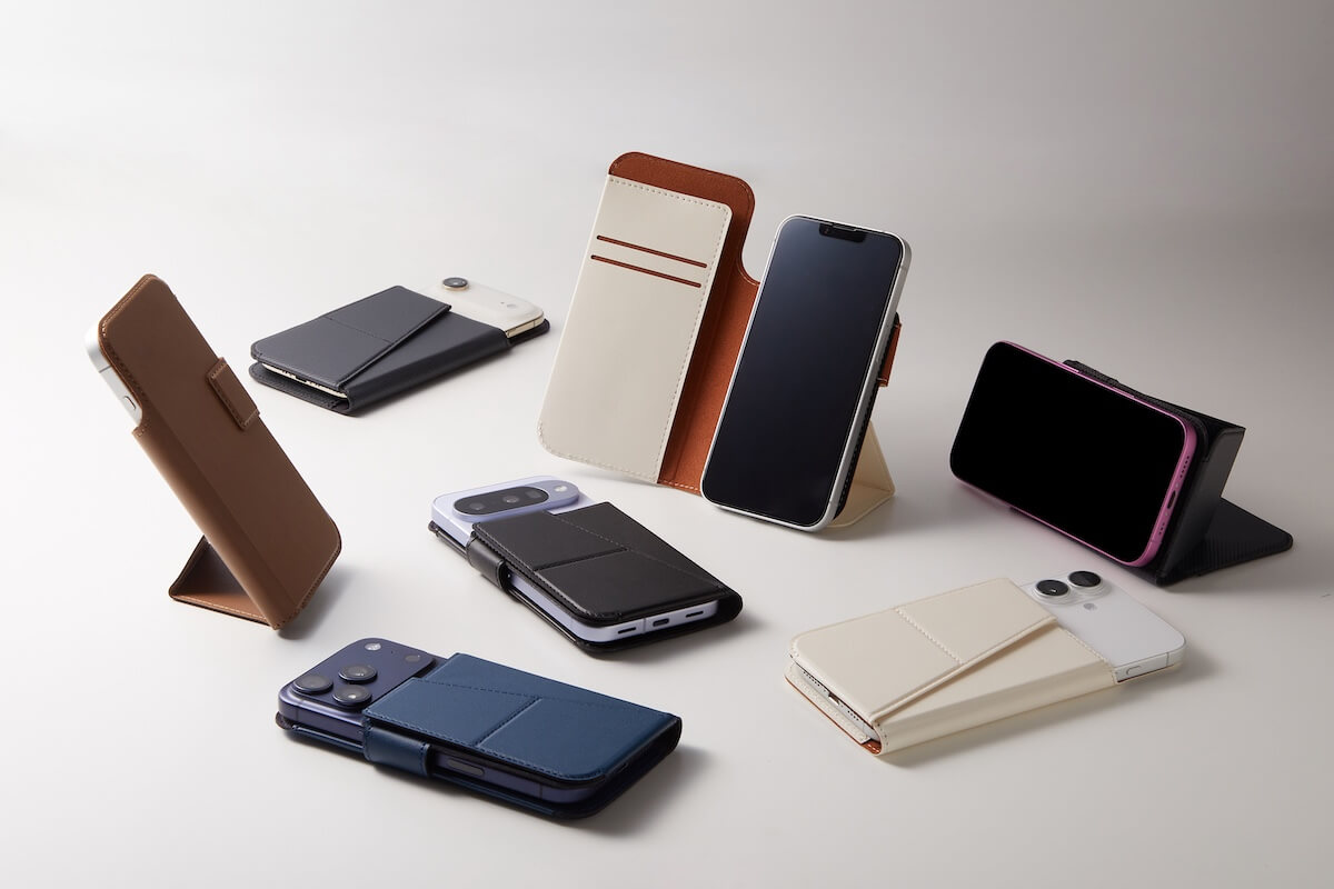 SNAPCOVER2のカラーとスタンド利用例を並べた製品ギャラリー