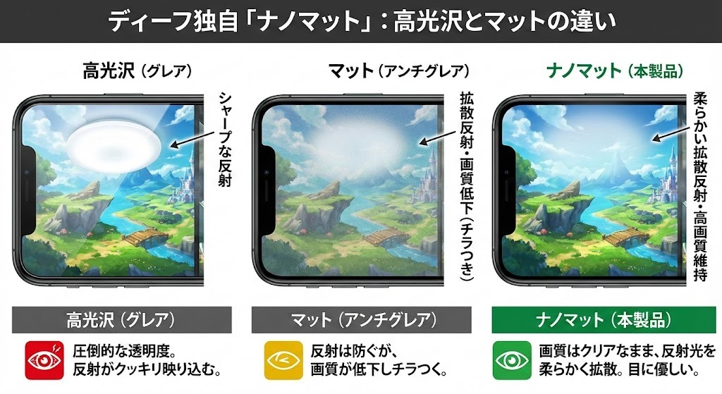 高光沢とマットとナノマットの違い