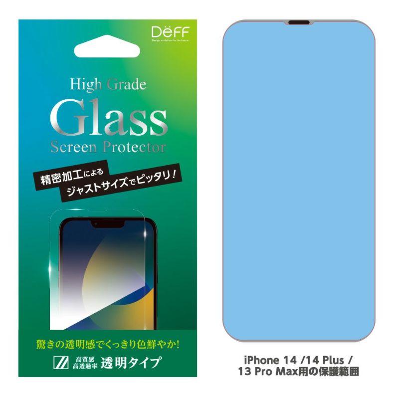 iPhone14/14Pro/14Plus/14ProMaxガラスフィルムハイグレードGLASS約0.33mm厚画面タッチ高感度透明・高光沢