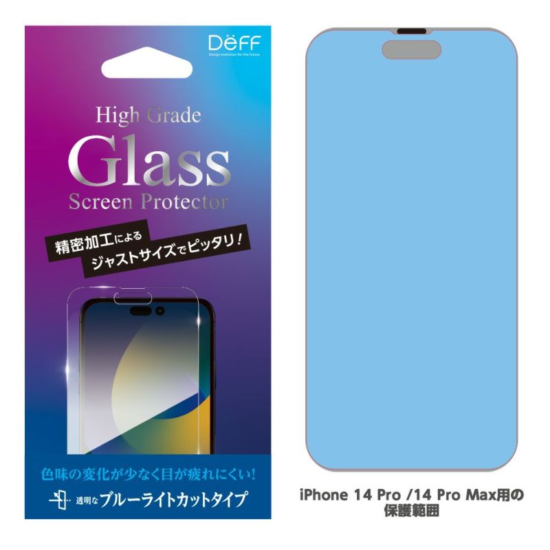 iPhone14/14Pro/14Plus/14ProMaxガラスフィルムハイグレードGLASS約0.33mm厚画面タッチ高感度目に優しいブルーライトカット
